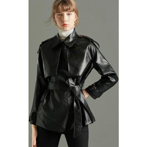 2020 New Autumn Women Leather Jacket Purple Color Turn-down Collar Slim Fashion Motorcycle Biker Faux Leather Jacket Belt PU