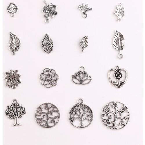 30Pcs/Lot Metal Leaf Flower Charms Handmade Antique Tree Of Life Pendant For Women Jewelry DIY Making Necklace Bracelet