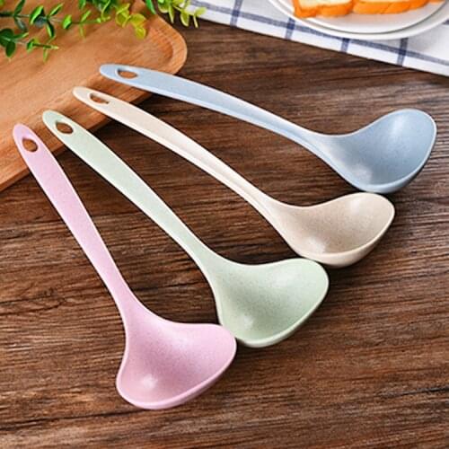 4Pcs/Set 4 Colors Wheat Straw Rice Ladle Long Handle Soup Spoon Meal Dinner Scoops Kitchen Supplies Cooking Tool Tableware