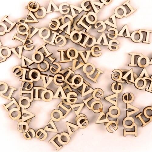 Wooden Love Pattern Slices DIY Crafts Scrapbooking DIY Home Decoration Embellishments Handmade Accessory 28x11mm 50pcs