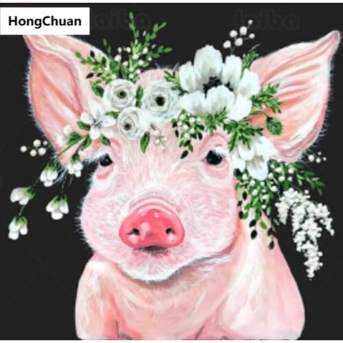 Diamond embroidery, cute pink pig, 5D diamond painting full square, diamond inlay, DIY rhinestone picture, cross stitch, mural