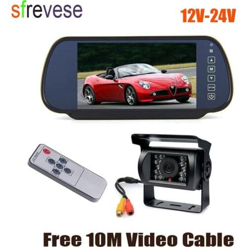 7" Car Vehicle Monitor Mirror Rearview Kit + 18 IR Night Vision Car Parking Backup Reverse camera Waterproof 12V-24V