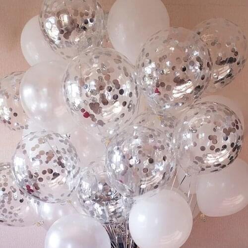 10/20pcs White Latex Helium Balloons Transparent Silver Sequin Balloons Birthday Wedding Decoration Festival Valentines Day Dec