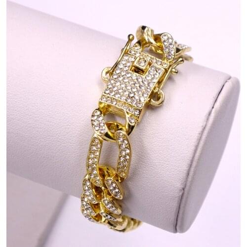 Fashion 13MM Hip Hop Bling Iced Out Bracelets Miami Cuban Link Chain Full Rhinestone For Men Rapper Women Jewelry