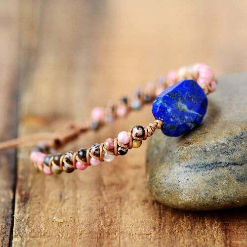 Lapis Lazuli Stone Wrap Bracelets Femme Rhodonite String Braided Cute Friendship Bracelet Bangle Bohemian Jewellery