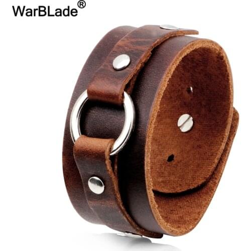 WarBLade 2018 New Fashion Genuine Leather Wide Bracelets Bangles Black Men Wrap Bracelet Punk Cuff Wristband For Women Jewelry