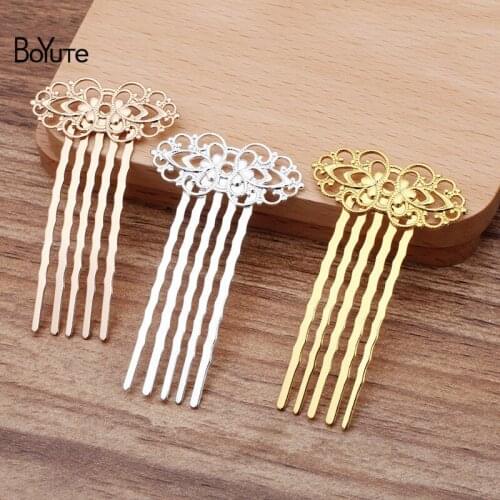 BoYuTe (20 Pieces/Lot) 33*57MM Metal Brass Filigree Flower Hair Comb 5 Teeth Diy Hand Made Hair Jewelry Accessories Wholesale