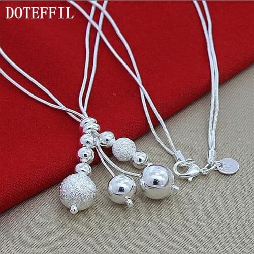 DOTEFFIL 925 Sterling Silver 18 Inch Chain Frosted Smooth Beads Pendant Necklace For Women Wedding Engagement Fashion Jewelry