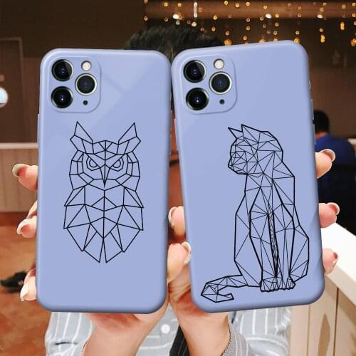 Cartoon Line Animal Owl Cat Lion Phone Case for iPhone 6S 7 8 Plus X XR XS 11 12 mini Pro Max Silicone Protective Sleeve