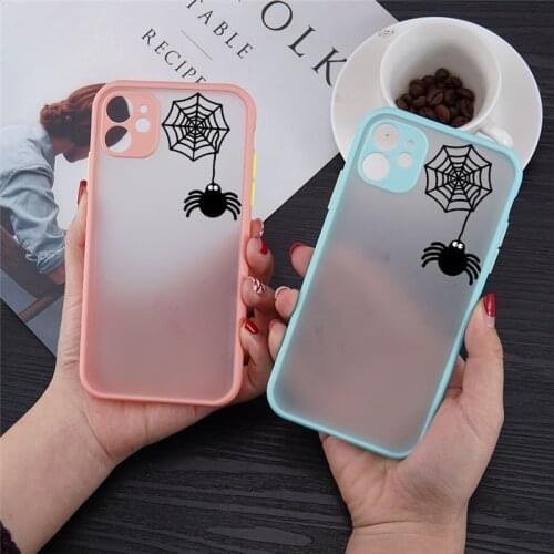 Black Cartoon Spider Web Small Spider Phone Case for iPhone 11 12 Mini Pro X XS XR Max 6 6S 7 8 Plus SE2020 Skin Feel Back Cover