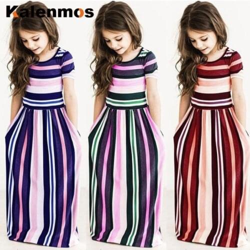 Kids Dress for Girls Toddler Baby Striped Beach Strap Ropa Long Boho Muslim KALENMOS Children Party Beachwear Outfits Vestidos