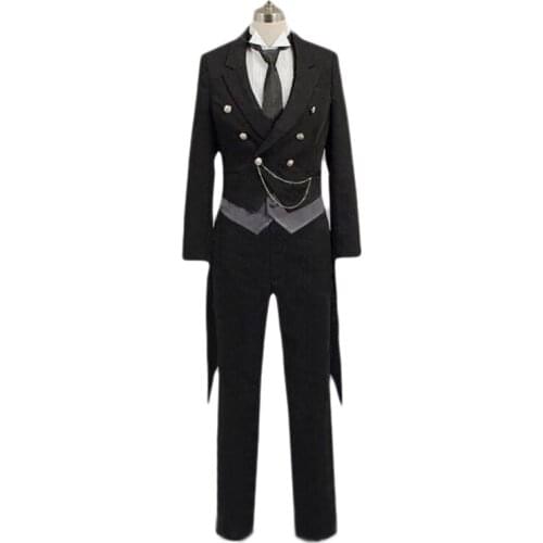 Black Butler Kuroshitsuji Sebastian Michaelis Black Cosplay Costume
