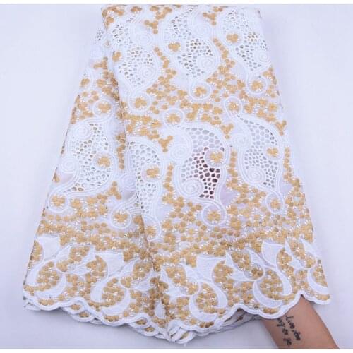 Latest White Gold Cotton Dubai Lace Fabric 2020 High Quality Swiss Voile Lace In Switzerland African Lace Fabric For Party S1922