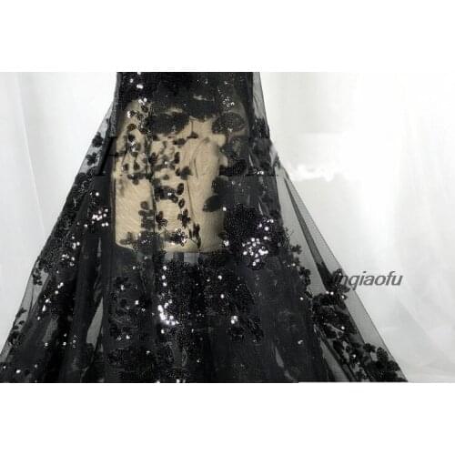 New flower mesh embroidery lace black sequin cloth Wedding dress lace fabric