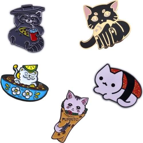 Foodie Cat enamel pin fashion jackets funny acces kids gift