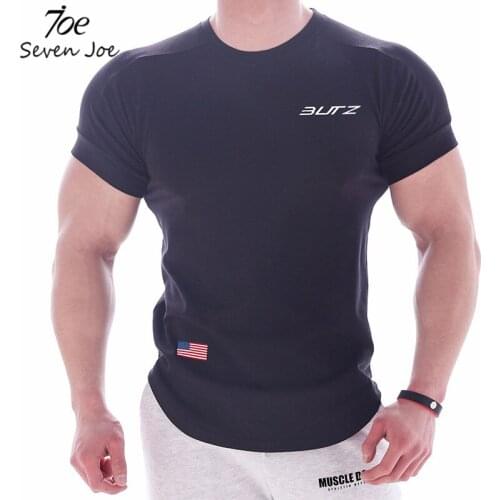 Seven Joe New Men Short Sleeve Cotton t-shirt Summer Casual Fashion Gym Fitness Bodybuilding T shirt Male Slim workout Tees Tops