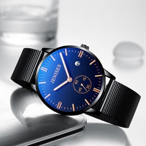 Mens Black Watches Steel Mesh Quartz Wrist Watch 2020 Jenises Fashion Luxury Business Man Watch Male Clock Relogios Masculino