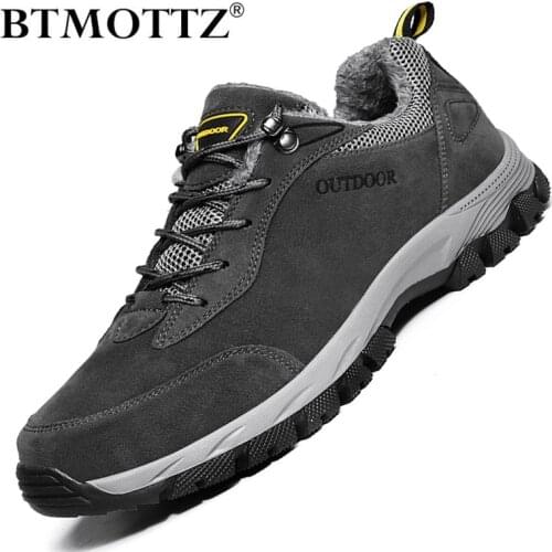 Winter Leather Ankle Boots Men Casual Shoes Outdoor Waterproof Work Tooling Mens Hiking Boots Sneakers Warm Military Snow Boots