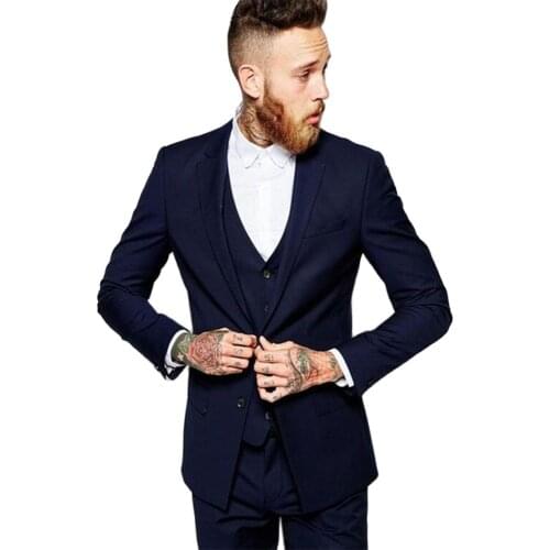 Mens Formal Suits costume homme Groom Wear Navy Blue Business Men Wedding Suit Tuxedo Style Prom Tuxedo Coat+Pants+Vest
