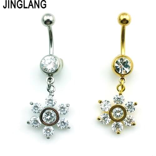 JINGLANG New Arrival Belly Rings Surgical Steel Barbell Dangle White Rhinestone Rudder Navel Piercing Jewelry Free Shipping
