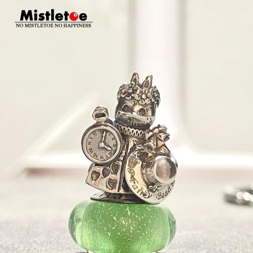 Mistletoe 925 Sterling Silver Rabbit Waiter Charm Bead Jewelry