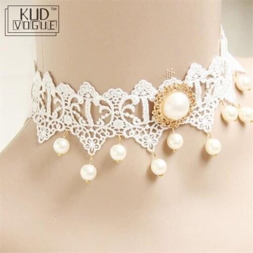 Retro White Bride Bridesmaid Short Neck Clavicle Necklace Lolita Lace Man-made Pearl False Collar Female Accessories Gothic