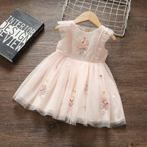Flowers Embroidery Girls Dresses Party Pageant Dress Girls Kids/Children Dress for Wedding 1-4Y