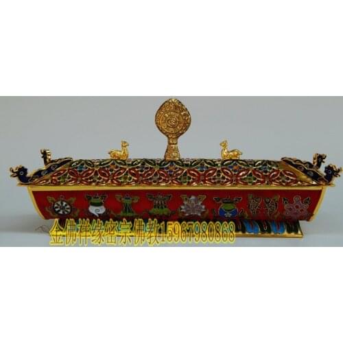 Gifts copper cloisonne censer lying Deer eight auspicious incense censer furnace line Tantric Buddhism