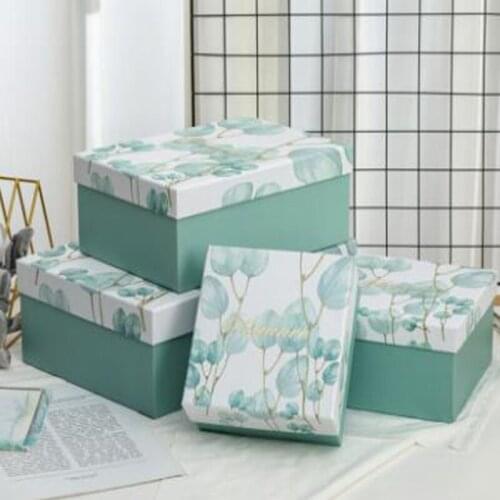 Simple Gift Box Fashion White Pink Background Green Leaves Balloon Bronzing Letter New Year Wedding Candy Scarf Paper Gift Box