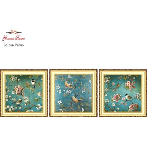 Needlework,DMC DIY cross-stitch,Full embroidery kits,Plum blossom Birdie patterns chinese cross stitch printed on canva 11