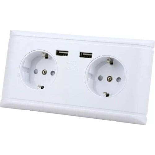 EU Standard Wall Power Socket with Dual USB Port Electric Wall Charger Adapter 16A EU Standard Electrical Outlet AC110-250V