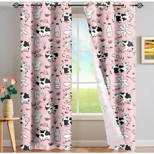 Cartoon Milk Cow Print Curtains Living Room Blackout Curtains for Kid‘s Room Blue Pink Curtains For Boys Girls Room Decoration