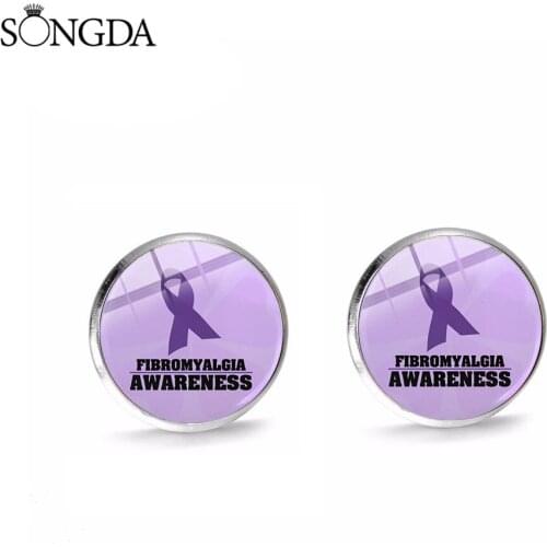 SONGDA Fibromyalgia Awareness Peace Art Photo Stud Earrings Trendy Butterfly Owl Glass Cabochon Earrings For Women Men Jewelry