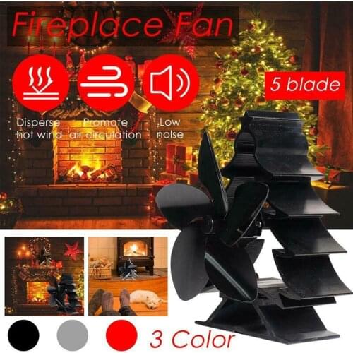 5 Blades Home Fireplace Fan Heat Powered Stove Fan Log Wood Burner Christmas Tree Quiet Heat Fan Self-Powered Fireplace Top Fan