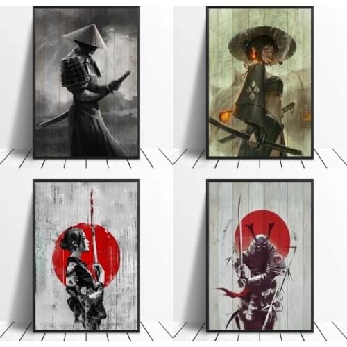 Cuadros Japanese Art Geisha Swordwork Samurai Warrior Warrior Woman Posters and Prints Wall Poster Canvas Art Print Home Decor