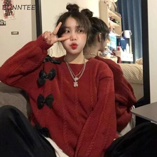 3 Colors Pullovers Women Bow Korean Style Trendy Princess Romantic Fashion Tender Ulzzang Students Stylish Spring Autumn Lady