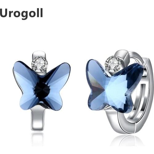 S925 Sterling Silver Earrings European Style Jewelry 925 Silver Ear Decorated Butterfly Crystal Clip Earrings Women Girls Gifts