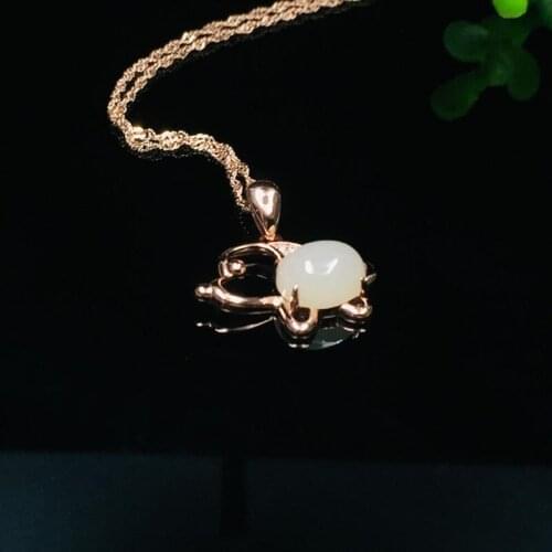 925 Sterling Silver Womens Necklace jade Pendant natural Jade chain Jewelry