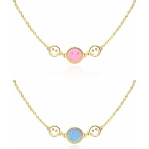 CANNER 925 Sterling Silver Wrist Necklace With Enamel Lover Smiling Face Necklace for women 2021 Trend Jewel collares para mujer