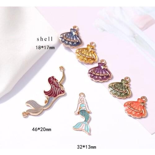 10pcs/Lot Summer Shell Mermaid Diy Handmade Oil Enamel Charms Design for Jewelry Making Earring Bracelet or Necklace