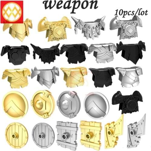 10PCS/Batch Medieval Knight Military Weapon Defense Armor Shield Helmet Soldier Motorcycle Building Block Children Boy BToy War