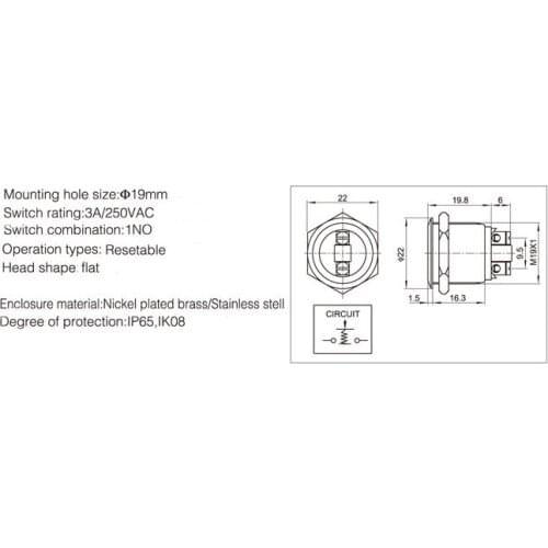 19mm Start Horn Button Momentary Stainless Steel Metal Push Button Switch