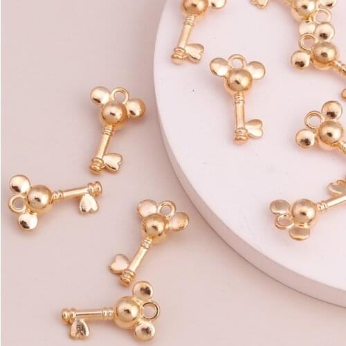 20pcs Cute Cartoon Mouse Key Charms Beads for DIY Making Necklaces Bracelets Gold Color Jewelry Berloques
