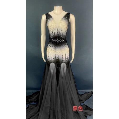 2020 New Luxury Rhinestone Long Dress Lady Evening Prom Party Diamonds Dresses Birthday Celebrate Outfit Sexy Stage Wear
