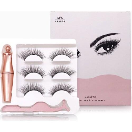 Magnetic Eyelashes Eyeliner Eyelash Curler Set Magnet Natural Long Magnetic False Eyelashes With Magnetic Eyeliner makeup 3pair