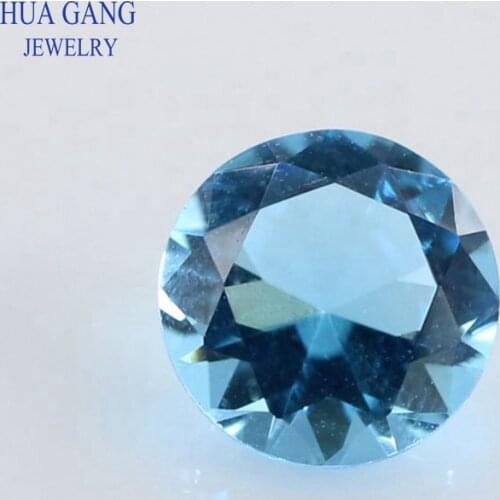 Free Shipping Size 1.0-15mm Color SeaBlue Round Shape Machine Cut Loose Glass Stone Synthetic Gems For Jewlry