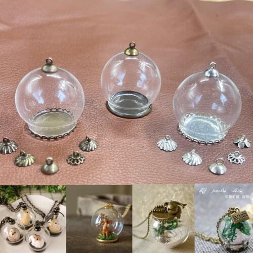 35x25mm Big round ball landscape glass globe bubble with tray cap glass vial pendants fashion necklace glass dome cover decor
