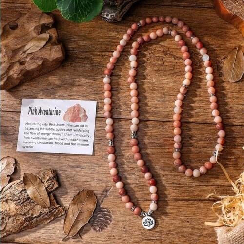 Natural 108 beads 8mm Mala bracelet with Lotus life tree Buddha OM pendant charm women or men Chakra Reiki agate Onyx Yoga neck