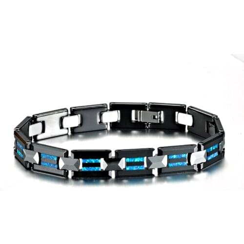 Designer Western black ceramic tungsten friendship blue opal bracelets for men and women fashion party anniversary jewelry