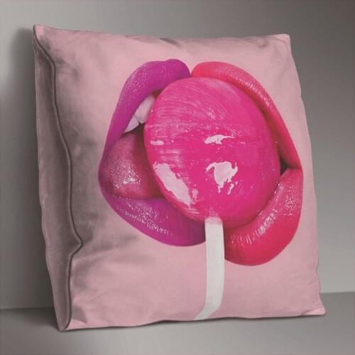 Double-sided Printing Polyester Cushion Flowers Cover Gold Red Lips Kiss Love Valentines Day Gifts Throw Decorative Pillow Case